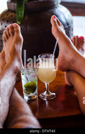 Couple on Vacation enjoying Drinks in Mexico Stock Photo
