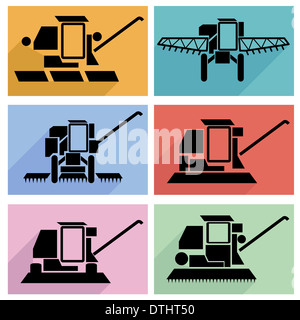 Collection flat icons with long shadow. Agricultural vehicles ha Stock Photo