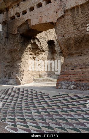 Flooring with coloured marble mosaic tesseras on Northern end eastern palaestra Baths Caracalla Rome Italy Stock Photo