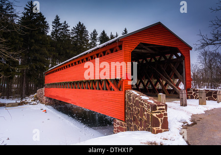 Sach's Covered Bridge during the winter, near Gettysburg, Pennsylvania. Stock Photo