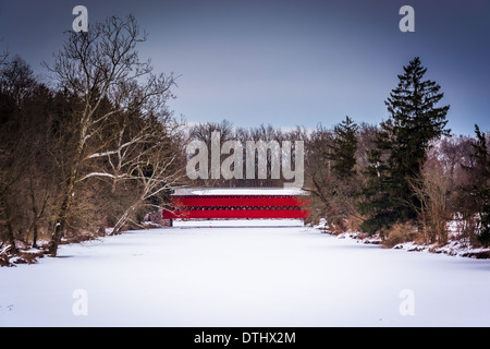 Sach's Covered Bridge during the winter, near Gettysburg, Pennsylvania. Stock Photo