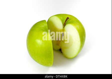 Granny Smiths apple split in 2 halves Stock Photo