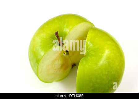 Granny Smiths apple split in 2 halves Stock Photo