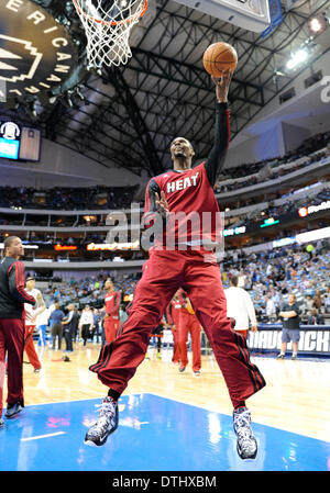 Dallas, TX, USA . 18th Feb, 2014. Miami Heat center Chris Bosh #1 during an NBA game between the Miami Heat and the Dallas Mavericks at the American Airlines Center in Dallas, TX Miami defeated Dallas 117-106 Credit:  Cal Sport Media/Alamy Live News Stock Photo