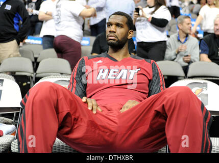 Dallas, TX, USA . 18th Feb, 2014. Miami Heat center Greg Oden #20 during an NBA game between the Miami Heat and the Dallas Mavericks at the American Airlines Center in Dallas, TX Miami defeated Dallas 117-106 Credit:  Cal Sport Media/Alamy Live News Stock Photo
