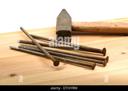 old used tools on the wooden desk Stock Photo