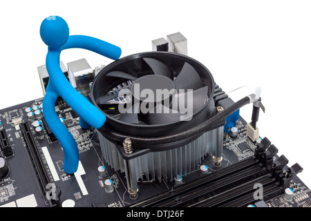 Installing CPU cooler on modern PC computer motherboard Stock Photo