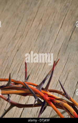 crown of thorns on wood background Stock Photo