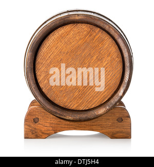 Front view of a wooden barrel on stand Stock Photo