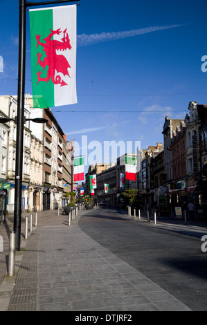 Flags on St Mary Street, Cardiff, Wales. Stock Photo