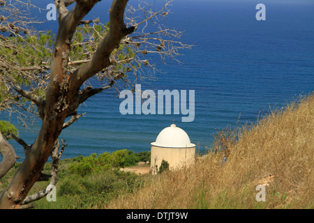 Haifa, the Holy Family Chapel on Mount Carmel overlooking the Mediterranean Sea Stock Photo