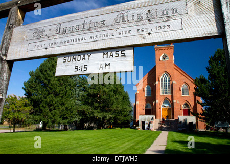 Native clay brick exterior of the St. Ignatius Mission located in St. Ignatius, Montana, USA. Stock Photo