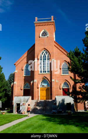 Native clay brick exterior of the St. Ignatius Mission located in St. Ignatius, Montana, USA. Stock Photo