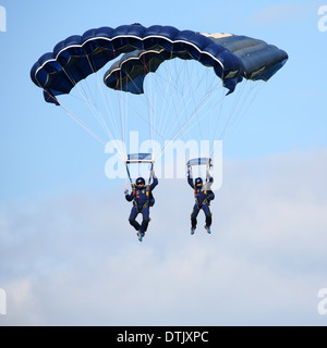 Two parachutists from The Princess of Wales's Royal Regiment's Parachute display team - 'The Tigers' Stock Photo