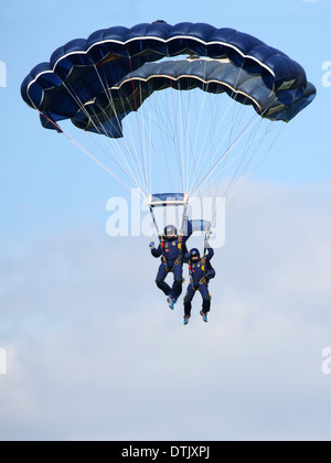 Two parachutists from The Princess of Wales's Royal Regiment's Parachute display team - 'The Tigers' Stock Photo