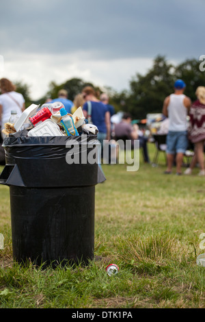 Overflowing trash can at country agricultural county show in Staffordshire England July 28 2013 Stock Photo