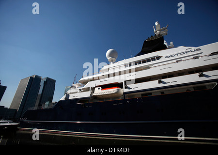 Octopus Super Yacht moored in Canary Wharf London 24 July 2012. Stock Photo