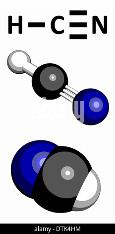 Hydrogen cyanide (HCN, Prussic acid) poison molecule. Extremely toxic and volatile liquid. Stock Photo