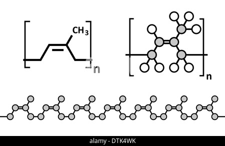 Natural rubber (cis-1,4-polyisoprene), chemical structure. Used to manufacture surgeons' gloves, condoms, boots, car tires, etc Stock Photo