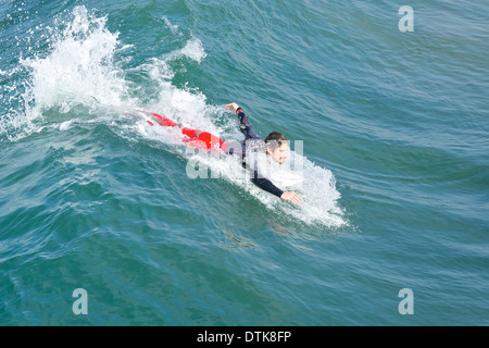 Morning Surfer at Hermosa Beach, Los Angeles, California. Stock Photo