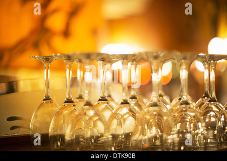 Close up of wine glasses in restaurant Stock Photo
