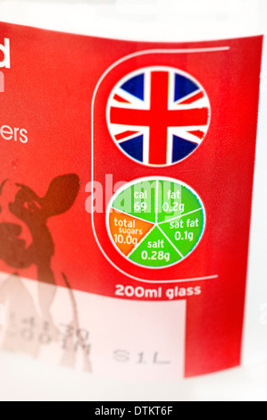 Sainsbury's  Skimmed milk with signs / logos of the traffic lights system & the Britsh union jack Stock Photo