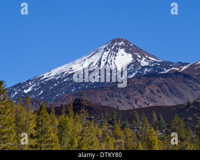 Mount Teide , volcanic peak in Tenerife Canary Islands, highest mountain in Spain, snow on the northern slopes Stock Photo