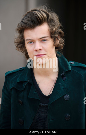 Harry Styles arrives for the Burberry Prorsum Womenswear collection. Stock Photo