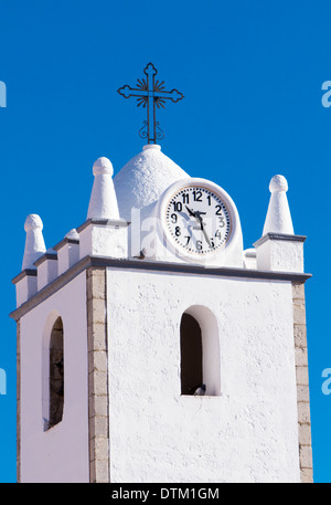 Clock and bell tower, Igreja de Nossa Senhora da Conceicao, Conceicao de Tavira, Algarve, Portugal, February 2014 Stock Photo