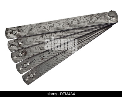 vintage folding steel one meter ruler over white, clipping path Stock Photo