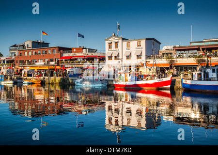 Warnemunde, Germany on Alte Strom old channel. Stock Photo