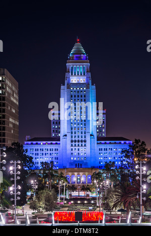 Los Angeles, California, USA downtown cityscape at City Hall Building. The building was completed in 1928. Stock Photo