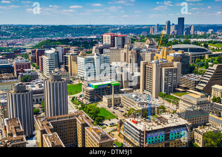 PIttsburgh, Pennsylvania, USA skyline over the Oakland District. Stock Photo