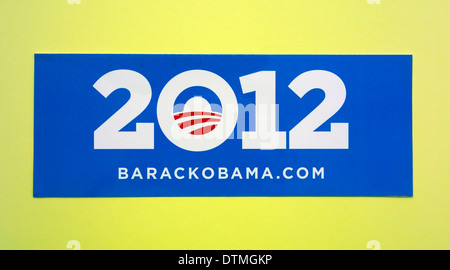 A vehicle bumper sticker for the 2012 United States presidential election promotes Democratic candidate Barack Obama by giving his Web site address.