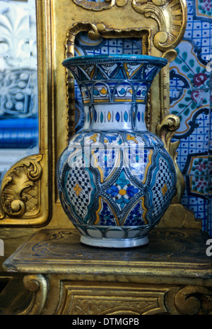 Tunisia, Sidi Bou Said. Decorative Pottery in the Dar Annabi, a Private Home open for Public Viewing. Stock Photo