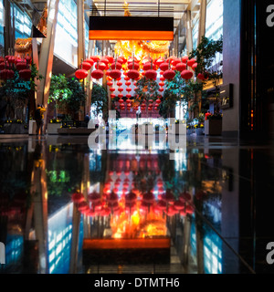 A dramatic image of the lobby of the Aria Resort and Casino decorated for Chinese New Year Stock Photo