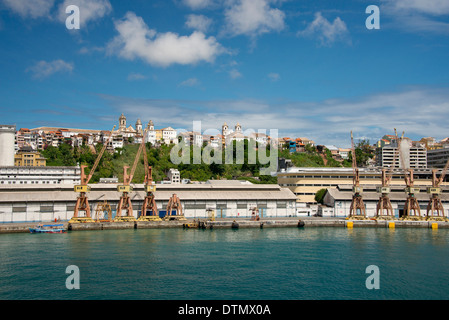 Brazil, Bahia, Salvador. Bay of All Saints view of the historic upper city and more modern lower city and port. Stock Photo