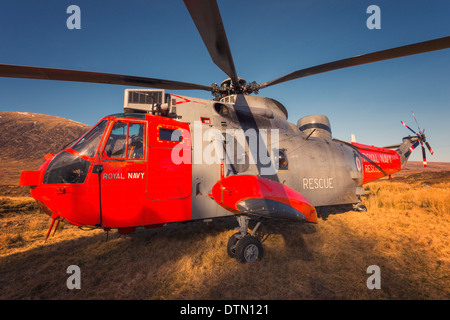 A Royal Navy rescue helicopter at Rannoch moor Scotland Stock Photo