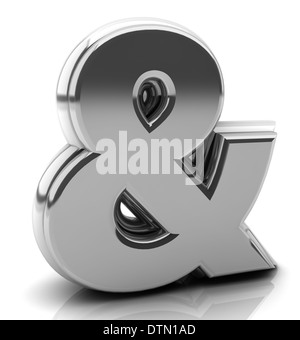 Render silver ampersand symbol in 3d on white background Stock Photo