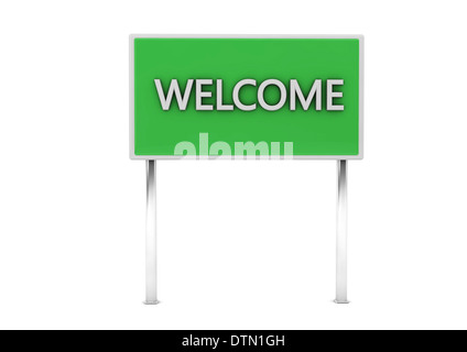 3d welcome sign in green on white background Stock Photo