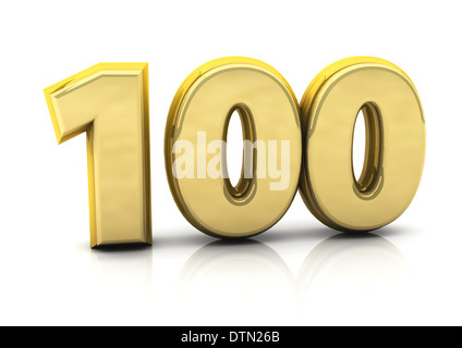 3d number hundred in gold on white background Stock Photo