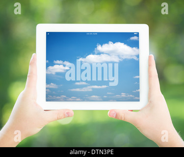 Man holding tablet PC Stock Photo