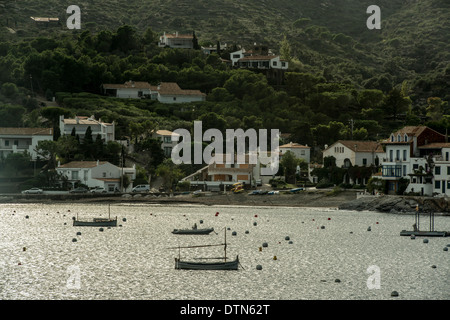 Small fishing boats in the harbour of the artist's town of Cadaques, Cap de Creus peninsula, Costa Brava, Catalonia, Spain Stock Photo