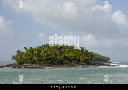 French Guiana, Salvation Islands. View of Devil's Island from Ile Royale, home to the infamous penal colony. Stock Photo