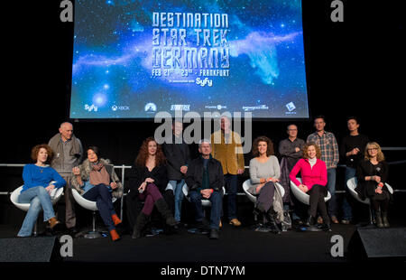 Frankfurt, Germany. 21st February 2014. Star Trek actors attend a press conference in Frankfurt/Main, Germany, 21 February 2014. Thousands of fans of the series are expected to meet at the event 'Destination Star Trek'. Photo: FRANK RUMPENHORST/dpa/Alamy Live News Stock Photo