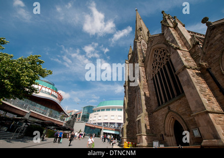 The Church of Saint Martin and the Bullring Shopping area of Birmingham, West Midlands England UK Stock Photo