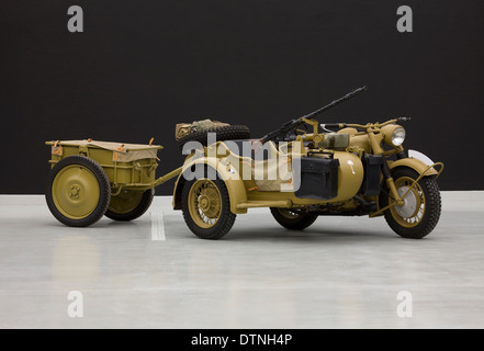 1943 BMW 750cc R75 Africa Corps military motorcycle and sidecar combination with trailer. Stock Photo