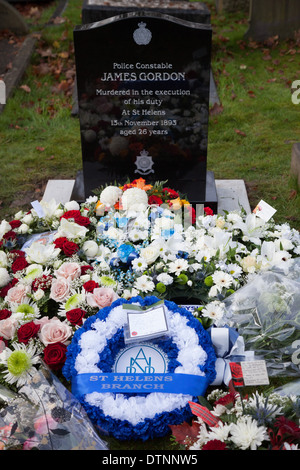 The new gravestone for PC James Gordon who was murdered on duty 120 years ago. PC Gordon has until now been in an unmarked grave Stock Photo