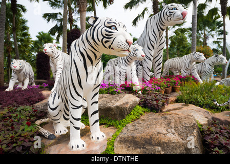 Tiger sculptures at a park at Nong Nooch Tropical Garden in Thailand Stock Photo