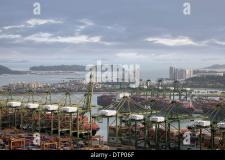 Singapore Keppel Harbor Shipyard with Containers and Cranes Stock Photo